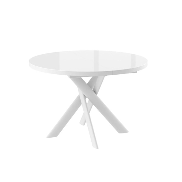 Стол RONALDO-120, круглый раздвижной со стеклом 120(160), БЕЛЫЙ ОПТИВАЙТ/БЕЛЫЙ